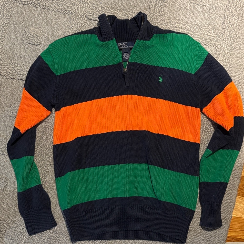 NWOT Polo by Ralph Lauren Boys Zip-Up Sweater - Green, Orange, Black